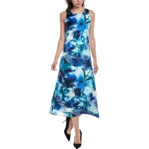 Anne Klein Women's Sleeveless Printed Midi Dress Blue Watercolor Retail $129 NWT